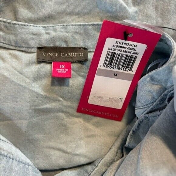 Vince Camuto Plus Size Light Blue Split Neck Ruffle Sleeve Top NWT - Picture 6 of 6